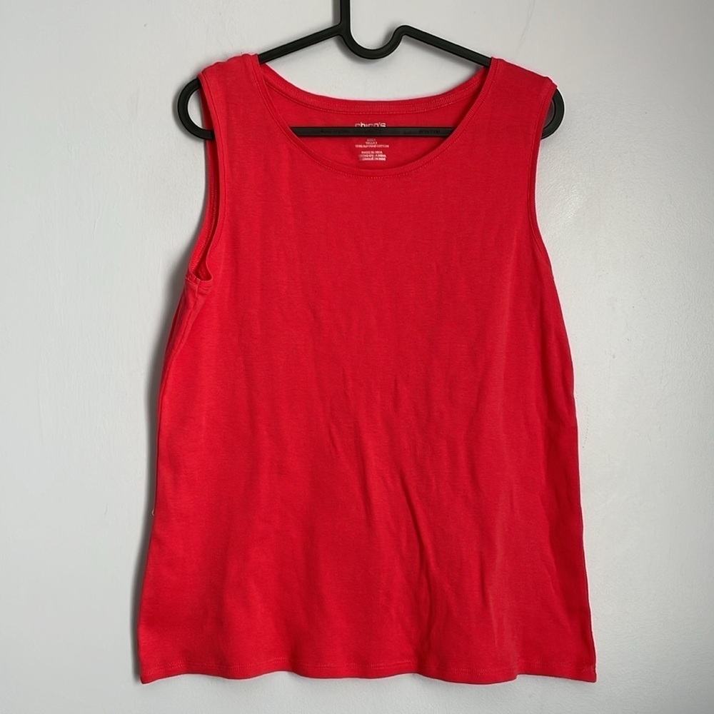 Chico’s The Ultimate Tee Red Pink Supima Cotton Tank Top Size 1 (8/S)